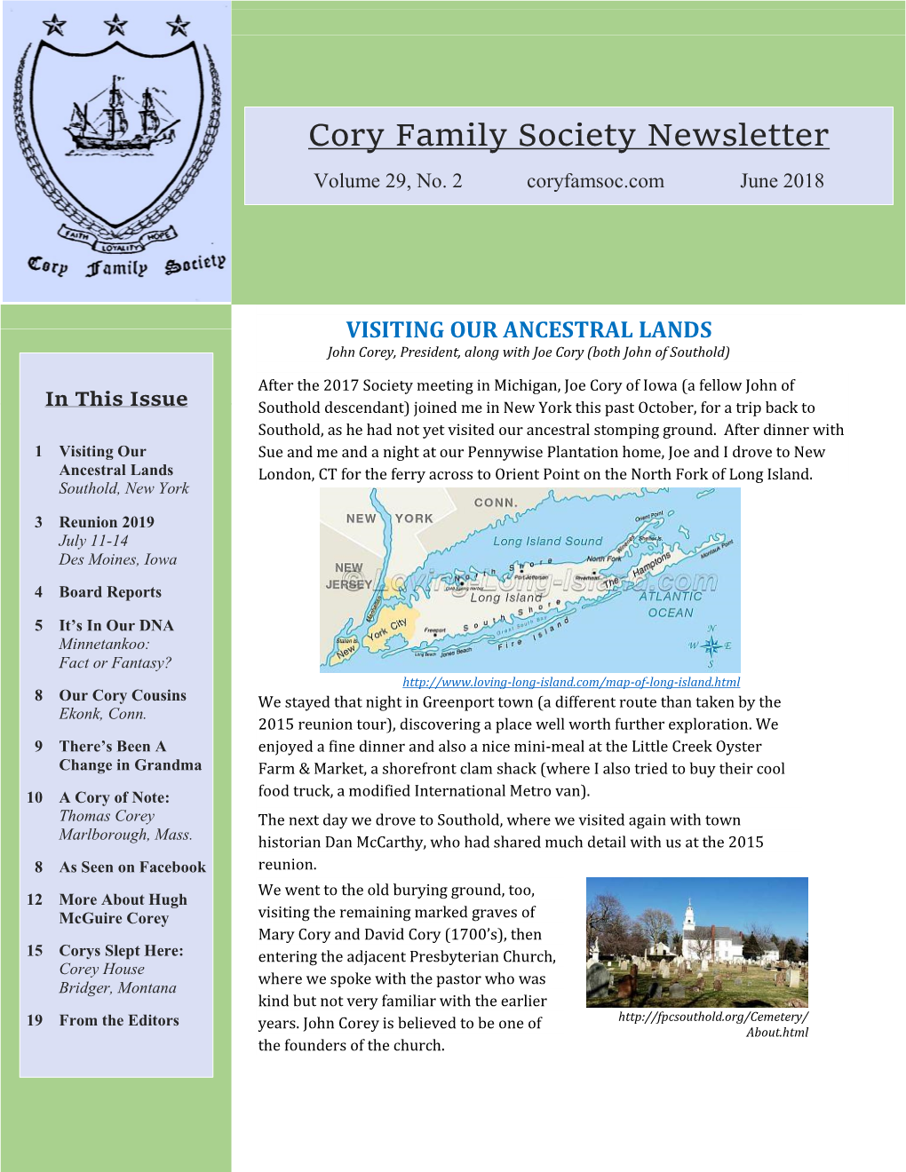 Cory Family Society Newsletter Volume 29, No