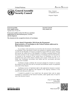 General Assembly Security Council Sixty-Eighth Session Sixty-Ninth Year Agenda Items 34 and 38