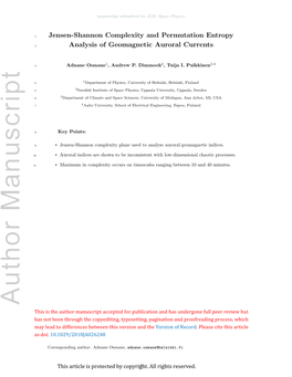 Jensen-Shannon Complexity and Permutation Entropy Analysis Of