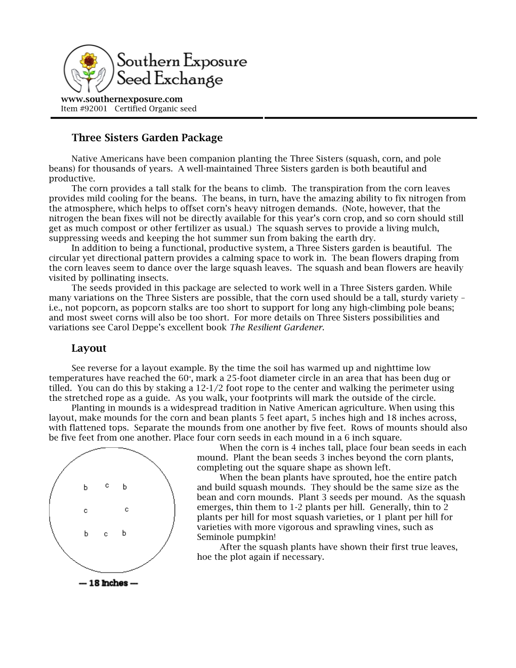 Three Sisters Garden Package Layout