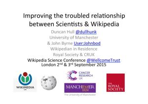 Improving the Troubled Relajonship Between Scienjsts & Wikipedia