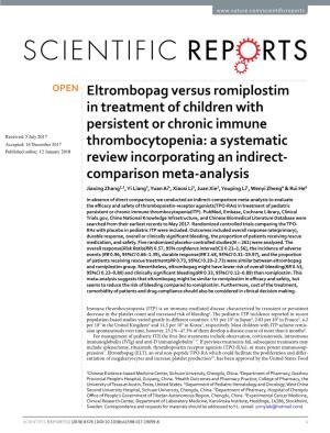 Eltrombopag Versus Romiplostim in Treatment of Children With