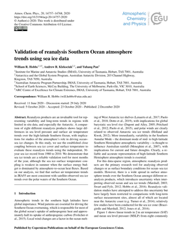 Validation of Reanalysis Southern Ocean Atmosphere Trends Using Sea Ice Data