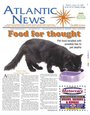 Atlantic News Staff Writer Recent Recall on Pet Foods Source