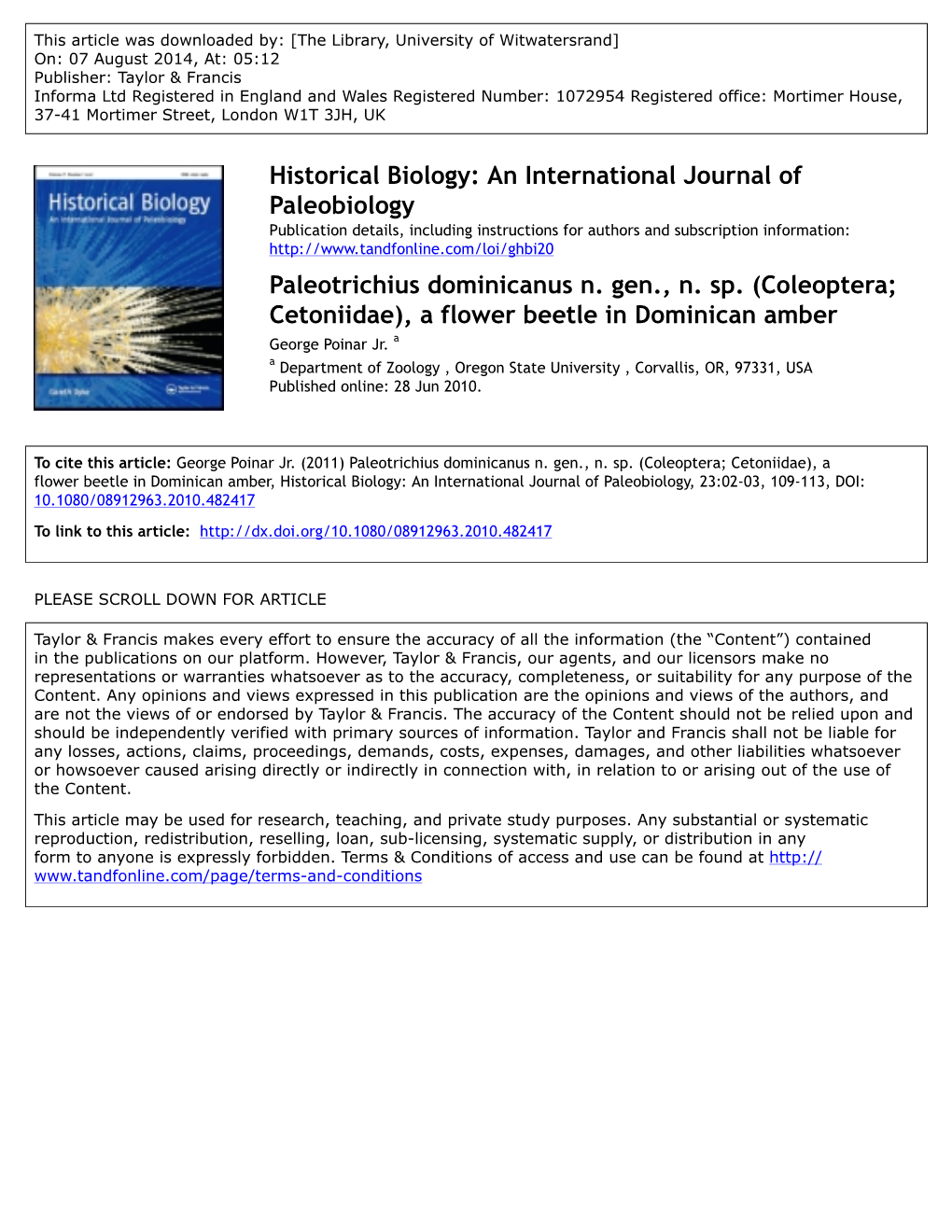 Historical Biology: an International Journal of Paleobiology