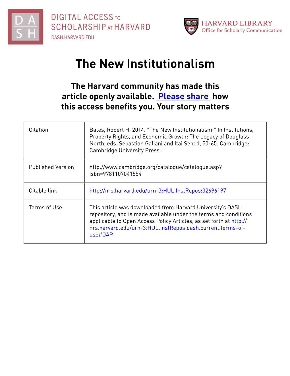 The New Institutionalism