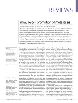 Immune Cell Promotion of Metastasis