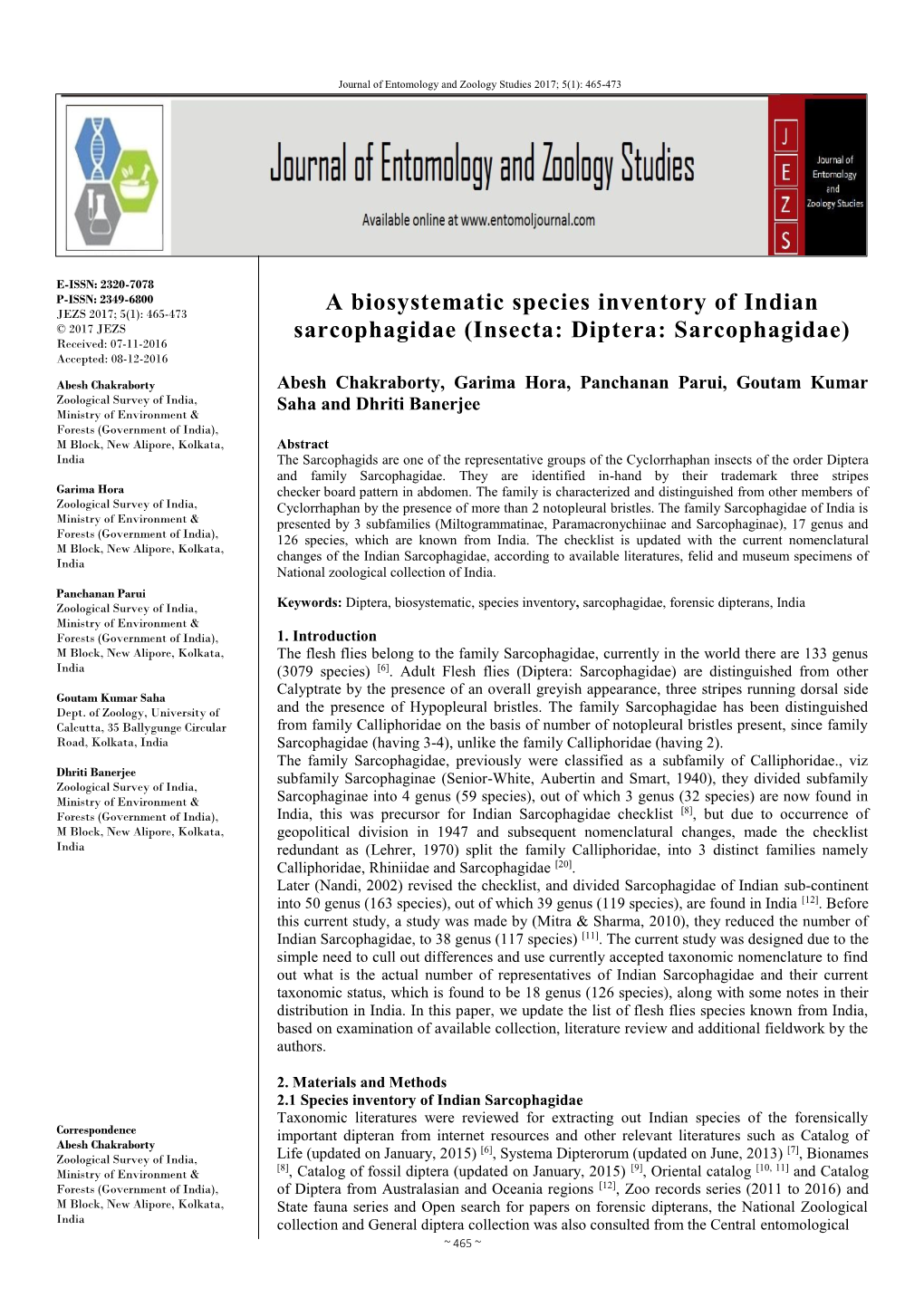 A Biosystematic Species Inventory of Indian Sarcophagidae