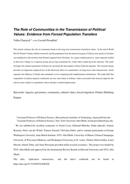 The Role of Communities in the Transmission of Political Values: Evidence from Forced Population Transfers