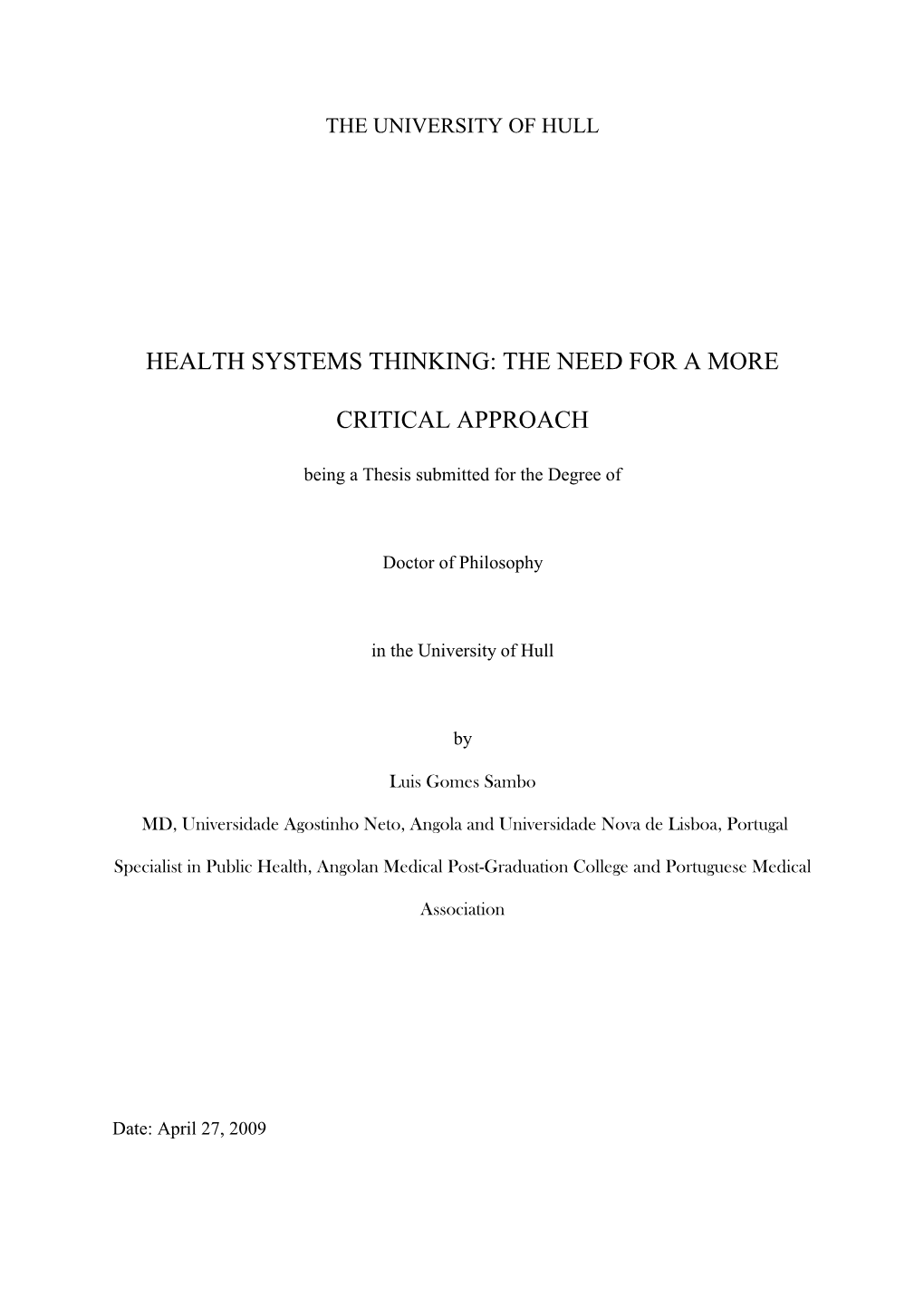 Critical Health Systems Thinking