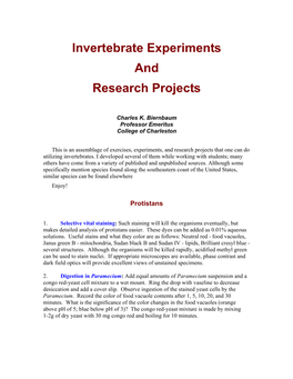 Invertebrate Experiments and Research Projects