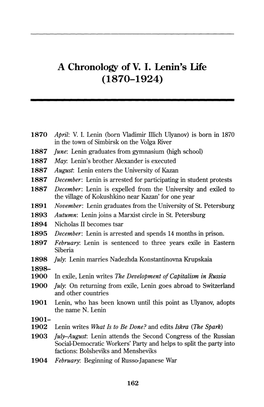 A Chronology Ofv. I. Lenin's Life (1870-1924)