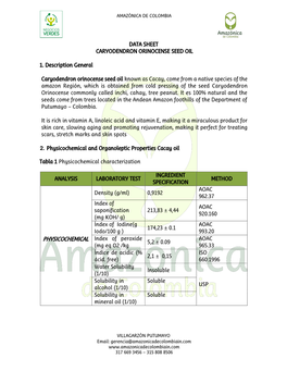 Data Sheet Caryodendron Orinocense Seed Oil 1