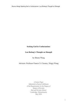 Seeking God in Confucianism: Luo Rufang’S Thought on Shangdi