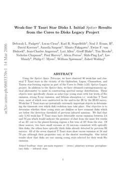 Weak-Line T Tauri Star Disks I. Initial Spitzer Results from the Cores to Disks Legacy Project