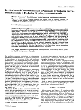 Purification and Characterization of a Puromycin-Hydrolyzing Enzyme from Blasticidin S-Producing Streptomyces Morookaensis