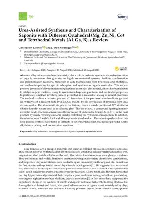 Urea-Assisted Synthesis and Characterization of Saponite with Diﬀerent Octahedral (Mg, Zn, Ni, Co) and Tetrahedral Metals (Al, Ga, B), a Review