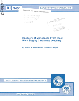 Recovery of Manganese from Steel Plant Slag by Carbamate Leaching