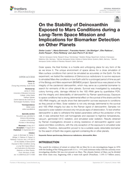 On the Stability of Deinoxanthin Exposed to Mars Conditions During a Long-Term Space Mission and Implications for Biomarker Detection on Other Planets