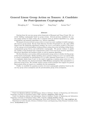 General Linear Group Action on Tensors: a Candidate for Post-Quantum Cryptography