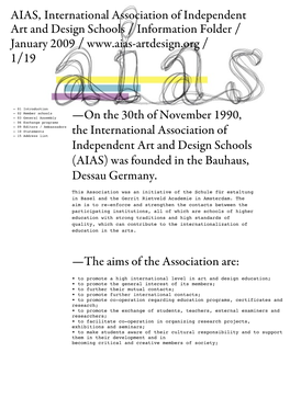 AIAS, International Association of Independent Art and Design Schools / Information Folder / January 2009 / / 1/19