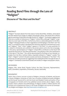 Reading Bond Films Through the Lens of “Religion” Discourse of “The West and the Rest”