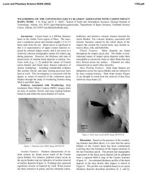 Weathering of the Continuous Ejecta Blanket Associated with Cassini Impact Basin, Mars