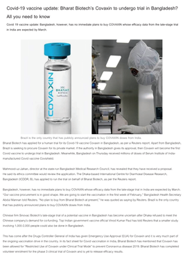 Covid-19 Vaccine Update: Bharat Biotech's Covaxin To