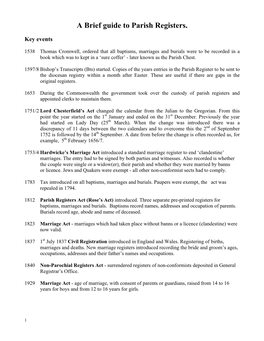 A Brief Guide to Parish Registers