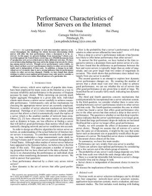 Performance Characteristics of Mirror Servers on the Internet Andy Myers Peter Dinda Hui Zhang Carnegie Mellon University