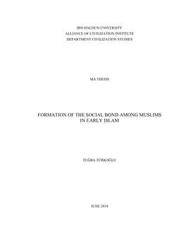 Formation of the Social Bond Among Muslims in Early Islam