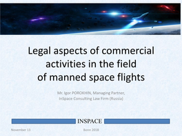 Legal Aspects of Commercial Activities in the Field of Manned Space Flights