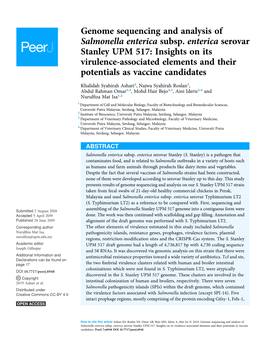 Genome Sequencing and Analysis of Salmonella Enterica Subsp. Enterica Serovar Stanley UPM