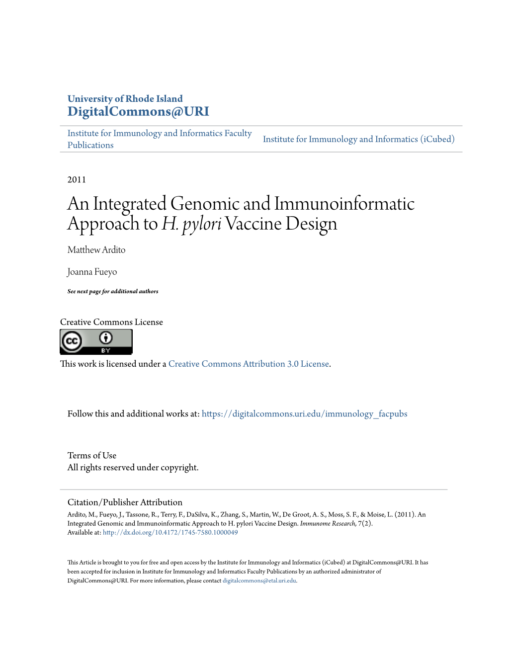 An Integrated Genomic and Immunoinformatic Approach to H