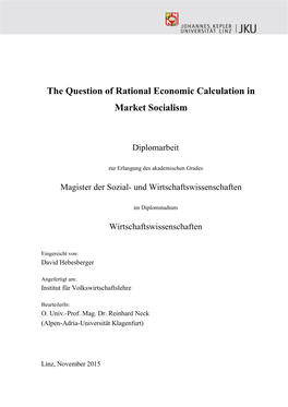 The Question of Rational Economic Calculation in Market Socialism