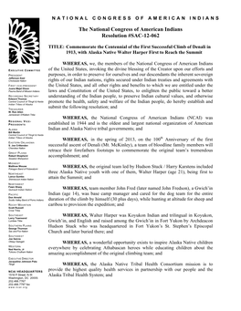 The National Congress of American Indians Resolution #SAC-12-062