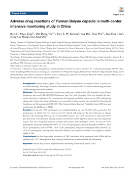 Adverse Drug Reactions of Yunnan Baiyao Capsule: a Multi-Center Intensive Monitoring Study in China