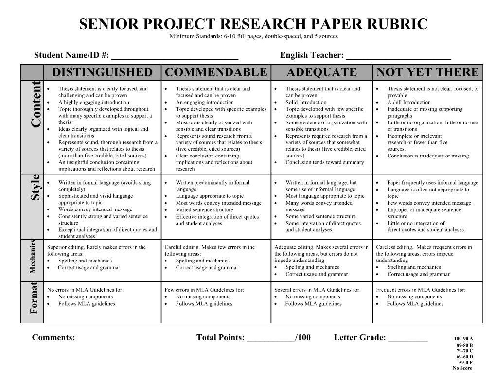 Senior Project Research Paper Evaluation