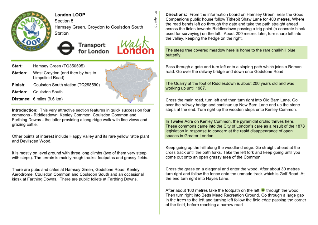 London LOOP Section 5 Hamsey Green, Croydon to Coulsdon South