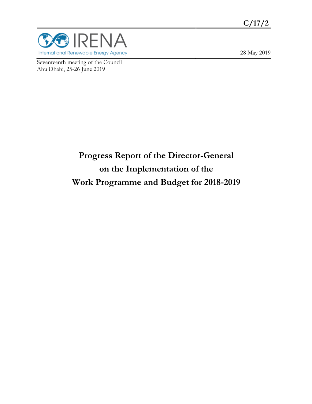 Progress Report of the Director-General on the Implementation of the Work Programme and Budget for 2018-2019
