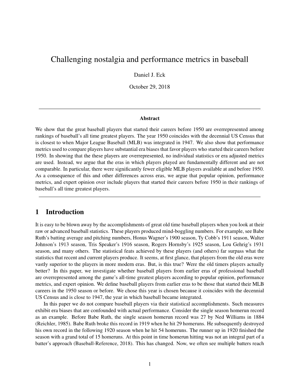 Challenging Nostalgia and Performance Metrics in Baseball