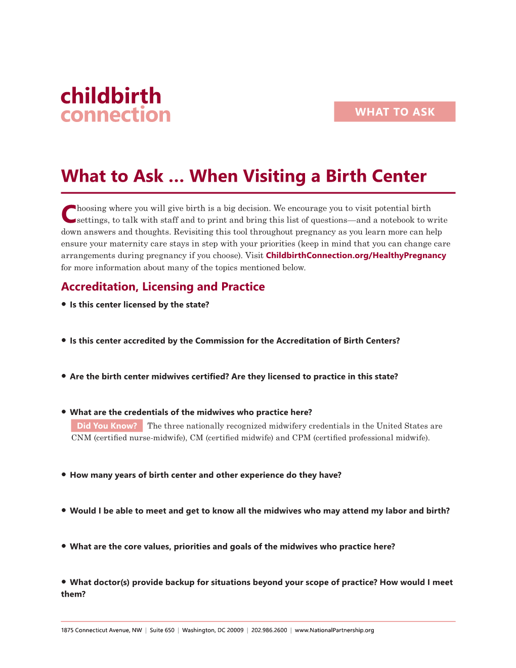 What to Ask … When Visiting a Birth Center