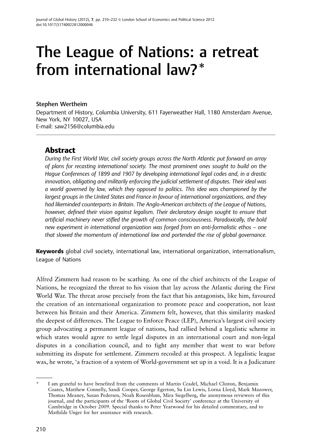 The League of Nations: a Retreat from International Law?*