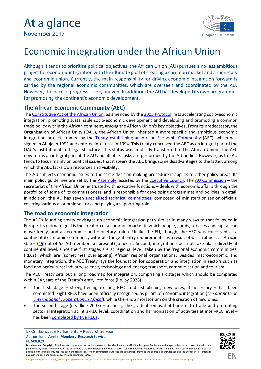 Economic Integration Under the African Union