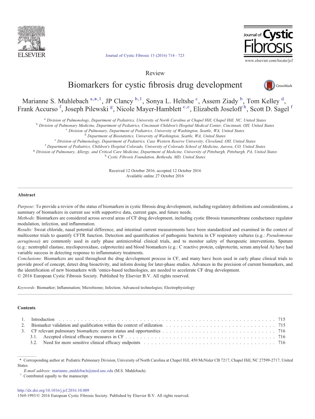 Biomarkers for Cystic Fibrosis Drug Development