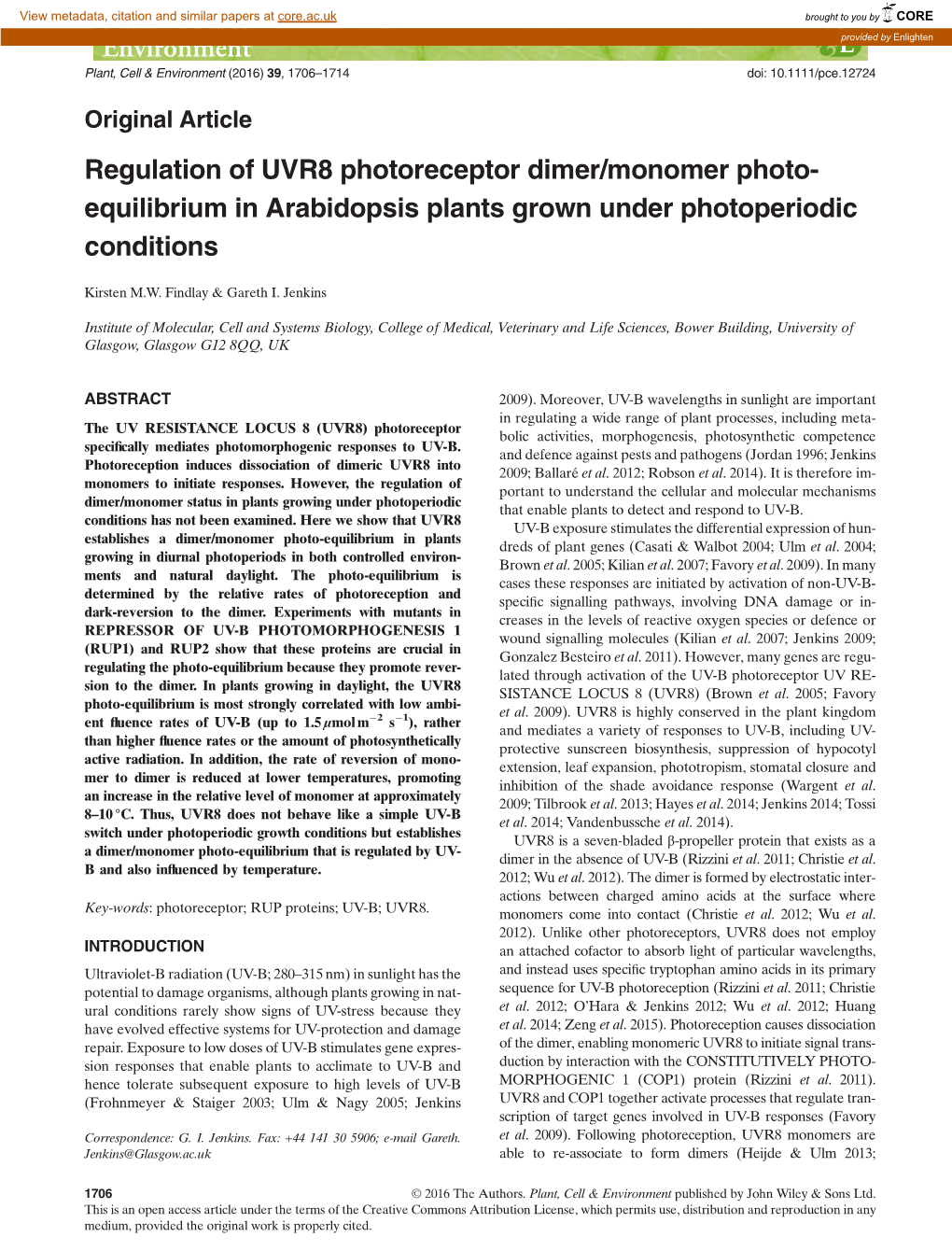 Regulation of UVR8 Photoreceptor Dimer/Monomer Photo-Equilibrium