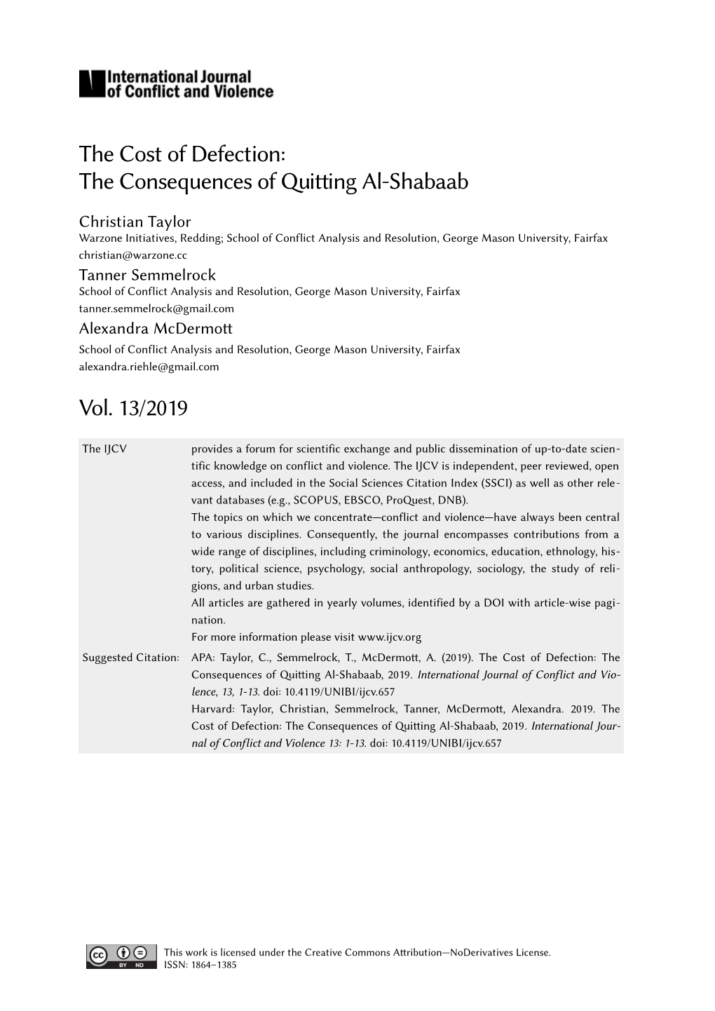 The Cost of Defection: the Consequences of Quitting Al-Shabaab