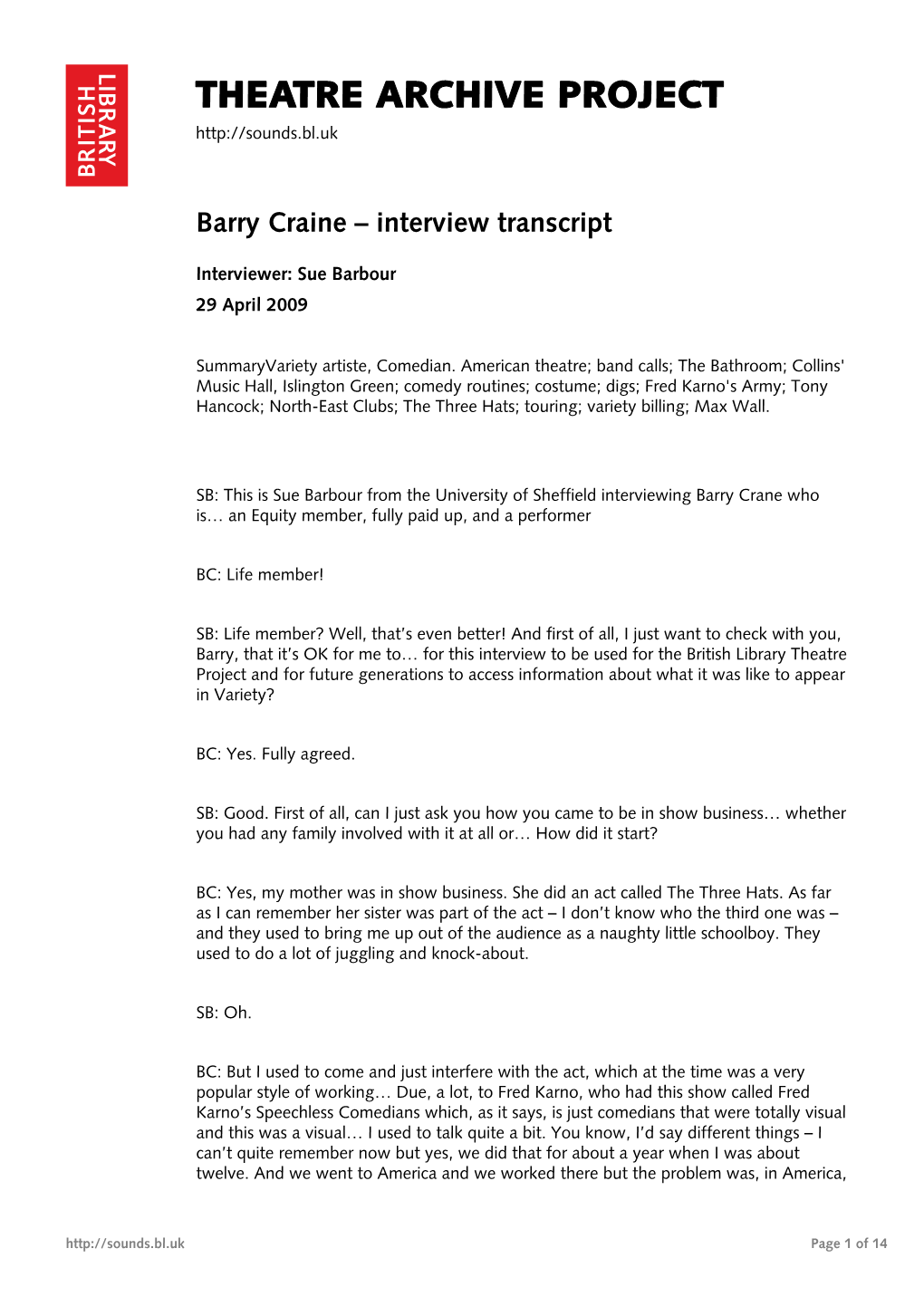 Interview with Barry Craine