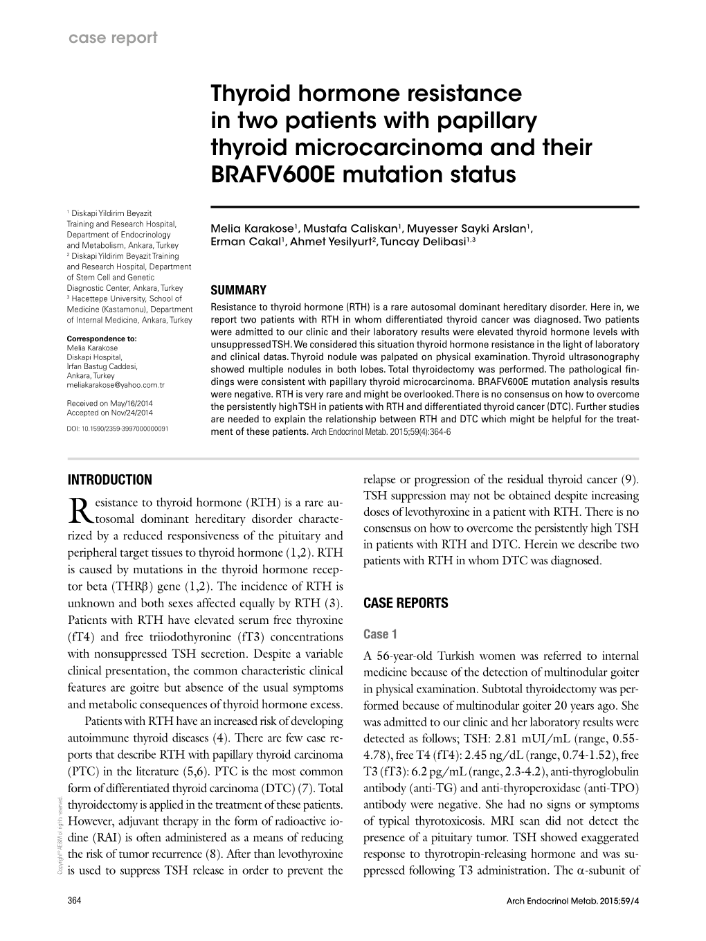 Thyroid Hormone Resistance in Two Patients with Papillary