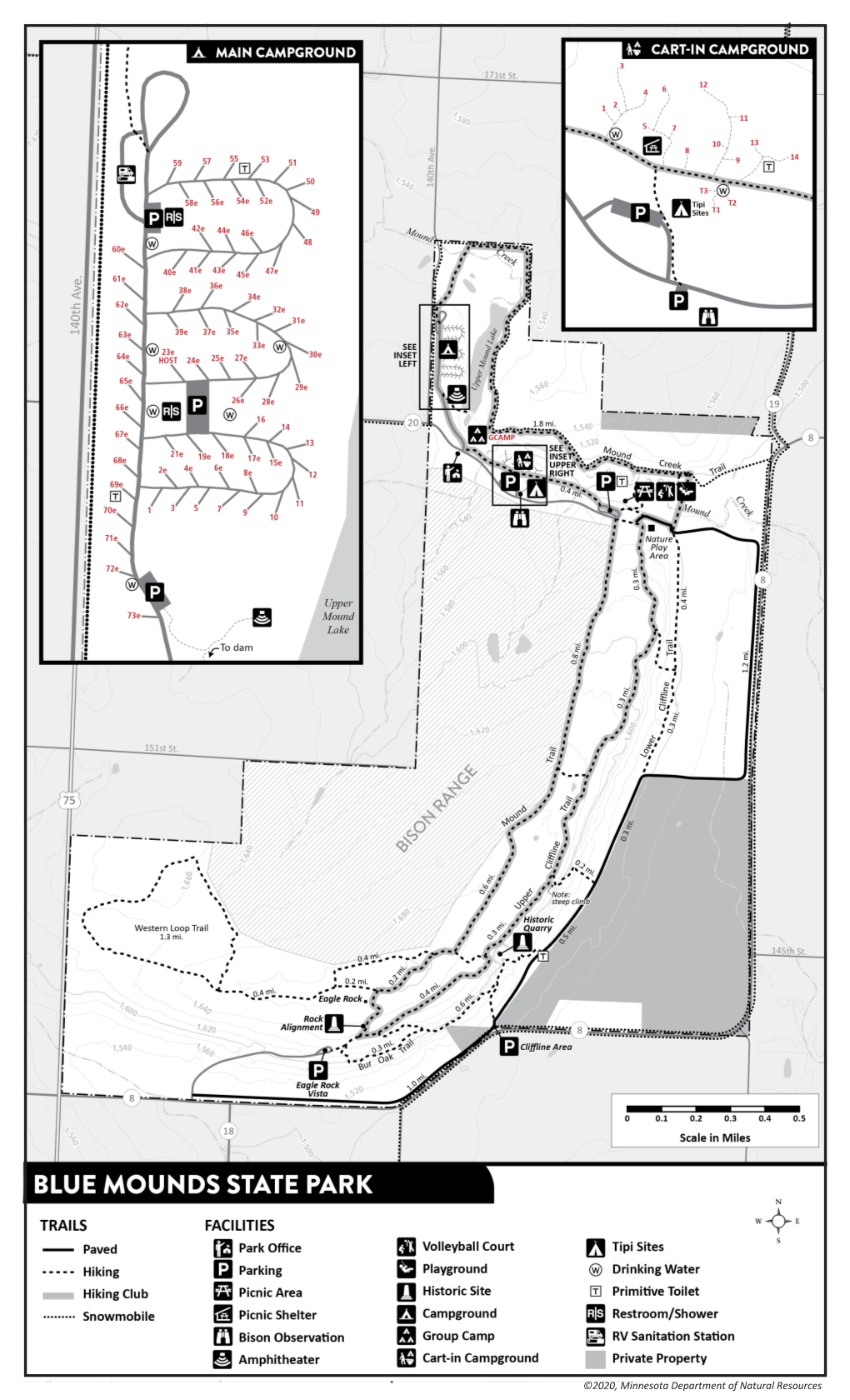 Map of Blue Mounds State Park Trails and Facilities